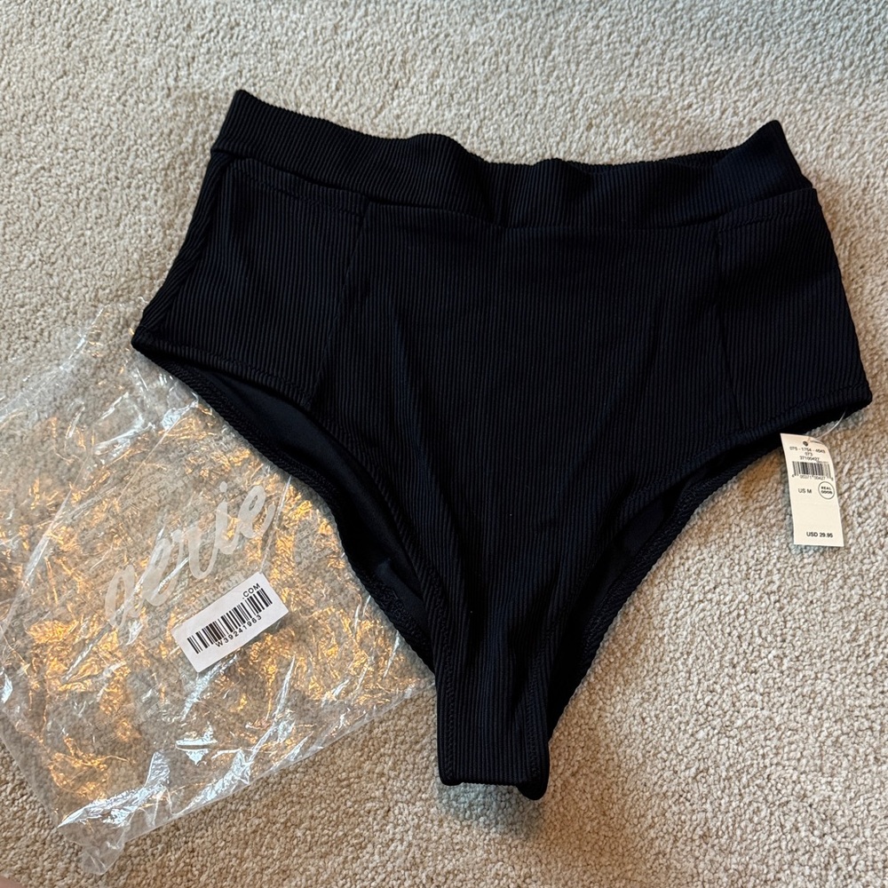 aerie High-Waist Ribbed Black bikini bottom
